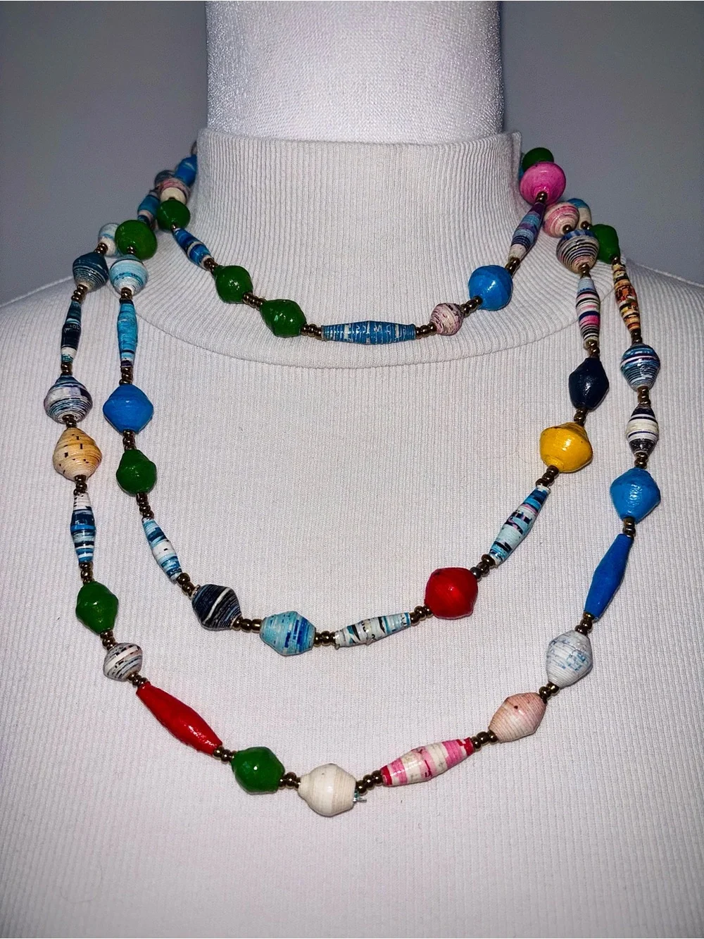 Handmade African Paper Bead Free Trade Necklace - Picture 3 of 10